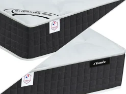 Lit électrique de relaxation tout plots + matelas ressorts ensachés et mémoire forme - 2 x 70 x 190 cm - Noir - PHANES de YSMÉE><noscript><img width=
