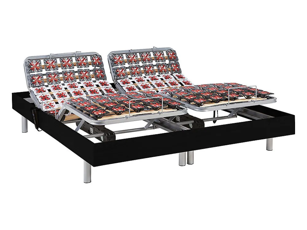 Lit électrique de relaxation tout plots + matelas ressorts ensachés et mémoire forme - 2 x 70 x 190 cm - Noir - PHANES de YSMÉE>Vente-unique Online