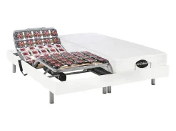 Vente-unique Lit électrique de relaxation tout plots + matelas mémoire de forme et bambou - 2 x 80 x 200 cm - Blanc - LYSIS III de NATUREA* Lit Double