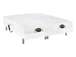 Vente-unique Lit électrique de relaxation tout plots + matelas mémoire de forme et bambou - 2 x 80 x 200 cm - Blanc - LYSIS III de NATUREA* Lit Double