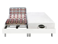 Vente-unique Lit électrique de relaxation tout plots + matelas mémoire de forme et bambou - 2 x 80 x 200 cm - Blanc - LYSIS III de NATUREA* Lit Double