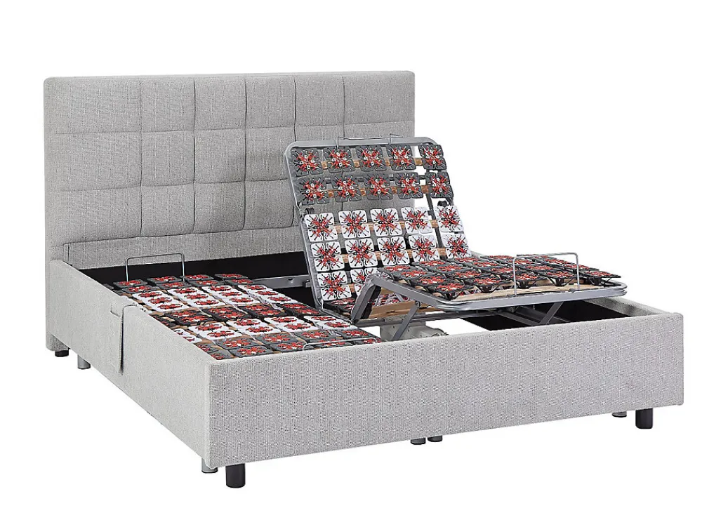 Vente-unique Lit électrique de relaxation déco tout plots + matelas 100% latex 3 zones - 2 x 70 x 190 cm - Tissu - Gris - JOFAR de YSMÉE* Lit Double
