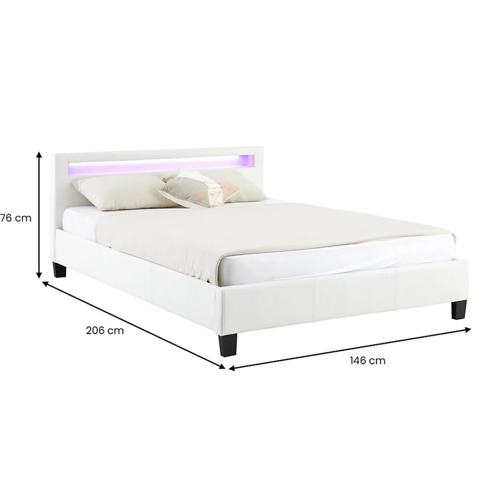 Lit LED double PINOT 140x190 cm, avec sommier, revêtement synthétique blanc>Idimex