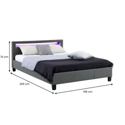 Lit LED double PINOT 140x190 cm, avec sommier, revêtement synthétique gris><noscript><img width=
