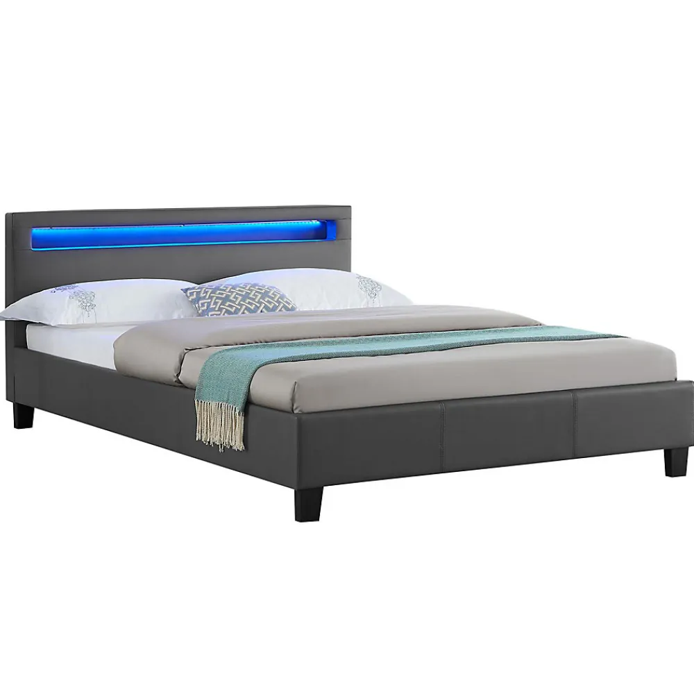 Lit LED double RIOJA 140x190 cm, avec sommier, revêtement tissu gris>Idimex Online