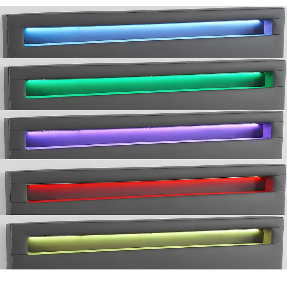 Lit LED double RIOJA 140x190 cm, avec sommier, revêtement tissu gris>Idimex Online