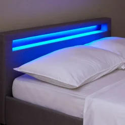 Lit LED double RIOJA 140x190 cm, avec sommier, revêtement tissu gris><noscript><img width=