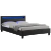 Lit LED double RIOJA 140x190 cm, avec sommier, revêtement tissu noir>Idimex Outlet