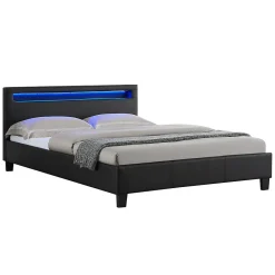 Lit LED double RIOJA 140x190 cm, avec sommier, revêtement tissu noir>Idimex Outlet
