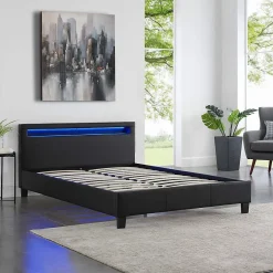 Nature Pro Lit LED Double 140x190 cm Sommier + Tête de Lit Noir* Sommier