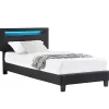 Lit LED simple AUSTIN 90x190 cm, avec sommier, revêtement en tissu noir>Idimex Sale