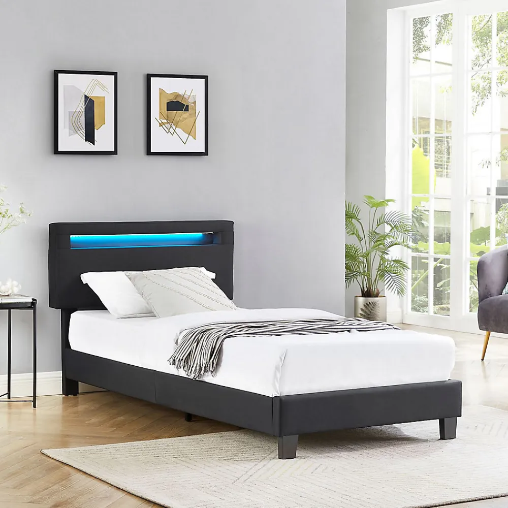 Lit LED simple AUSTIN 90x190 cm, avec sommier, revêtement en tissu noir>Idimex Sale