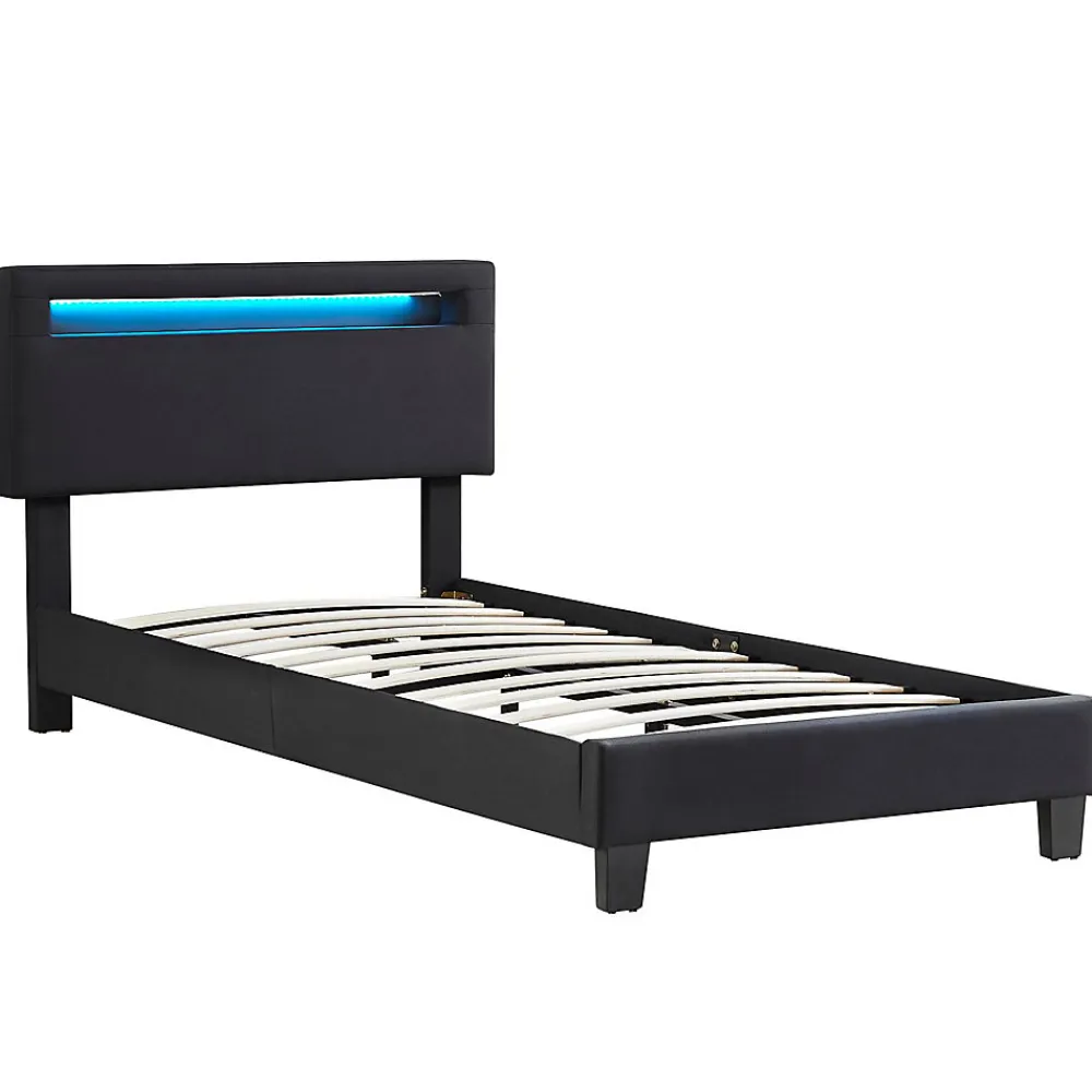 Lit LED simple AUSTIN 90x190 cm, avec sommier, revêtement en tissu noir>Idimex Sale