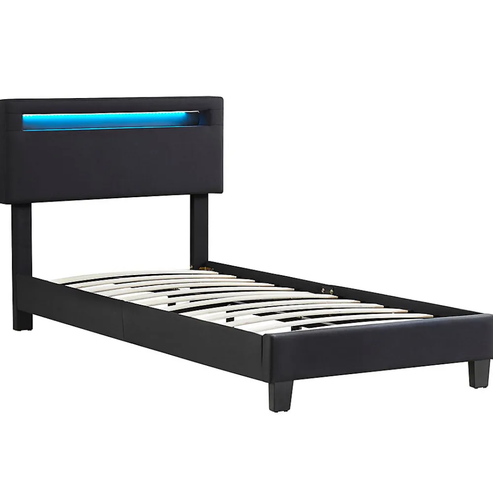 Lit LED simple AUSTIN 90x190 cm, avec sommier, revêtement en tissu noir>Idimex Sale