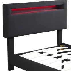 Lit LED simple AUSTIN 90x190 cm, avec sommier, revêtement en tissu noir><noscript><img width=