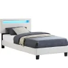 Lit LED simple AUSTIN 90x190 cm, avec sommier, revêtement en tissu blanc>Idimex