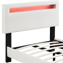 Lit LED simple AUSTIN 90x190 cm, avec sommier, revêtement en tissu blanc><noscript><img width=