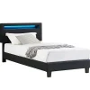 Lit LED simple EVAN 90x190 cm, avec sommier, revêtement en synthétique noir>Idimex Discount