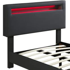 Lit LED simple EVAN 90x190 cm, avec sommier, revêtement en synthétique noir><noscript><img width=