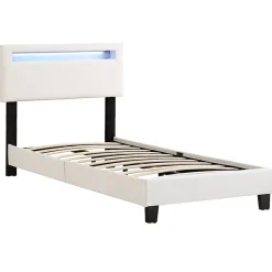 Lit LED simple EVAN 90x190 cm, avec sommier, revêtement en synthétique blanc><noscript><img width=
