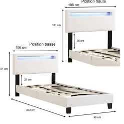 Lit LED simple EVAN 90x190 cm, avec sommier, revêtement en synthétique blanc><noscript><img width=