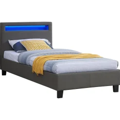 Lit LED simple LUCENO 90x190 cm, avec sommier, revêtement synthétique gris>Idimex