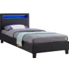 Lit LED simple LUCENO 90x190 cm, avec sommier, revêtement synthétique noir>Idimex Online