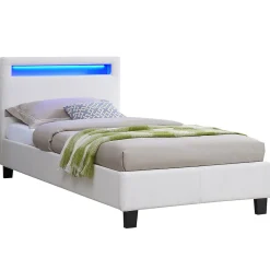 Lit LED simple LUCENO 90x190 cm, avec sommier, revêtement synthétique blanc>Idimex Sale