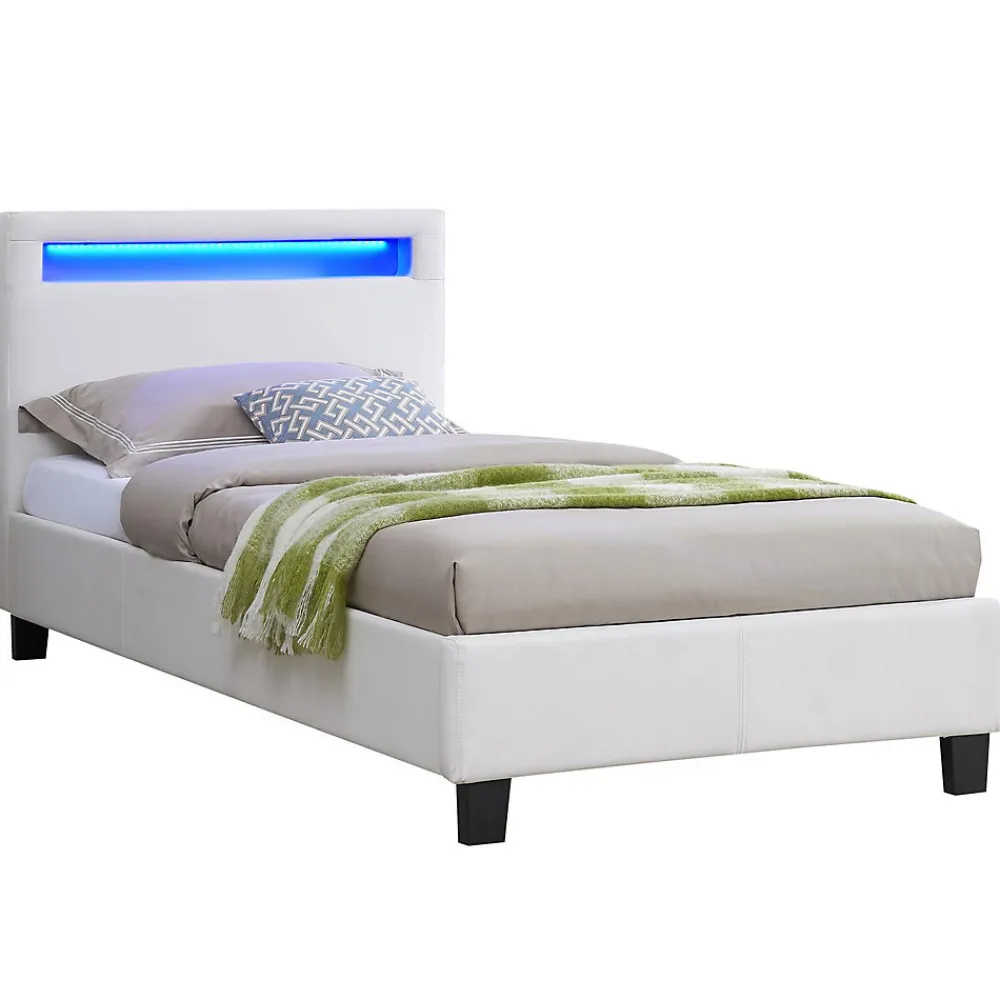 Lit LED simple LUCENO 90x190 cm, avec sommier, revêtement synthétique blanc>Idimex Sale