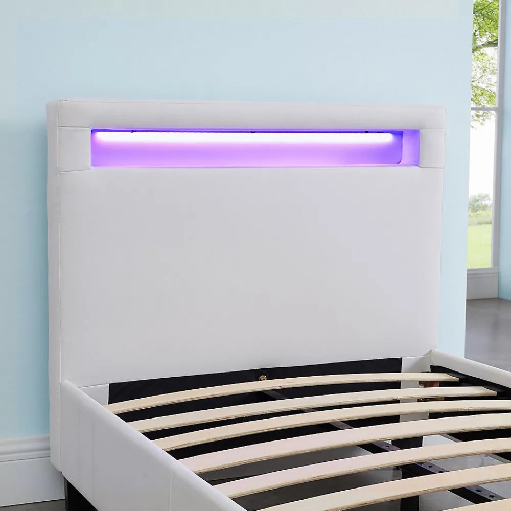 Lit LED simple LUCENO 90x190 cm, avec sommier, revêtement synthétique blanc>Idimex Sale