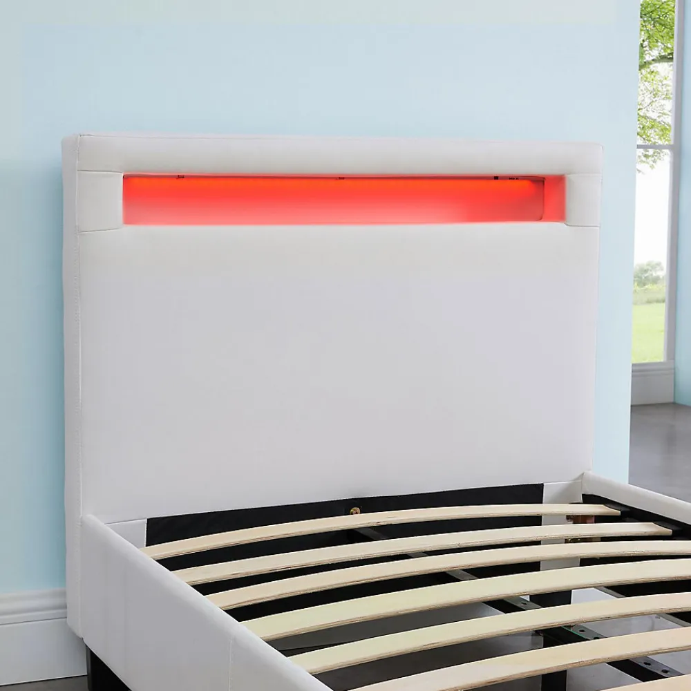 Lit LED simple LUCENO 90x190 cm, avec sommier, revêtement synthétique blanc>Idimex Sale