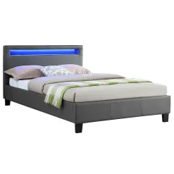 Idimex Lit LED simple MIRANDO 120x190 cm, avec sommier, revêtement synthétique gris* Lit Simple