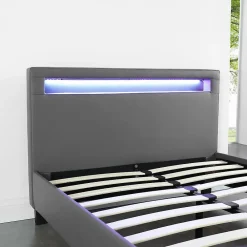 Idimex Lit LED simple MIRANDO 120x190 cm, avec sommier, revêtement synthétique gris* Lit Simple