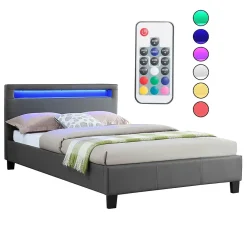 Idimex Lit LED simple MIRANDO 120x190 cm, avec sommier, revêtement synthétique gris* Lit Simple
