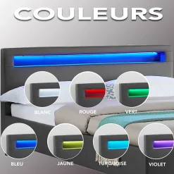 Idimex Lit LED simple MIRANDO 120x190 cm, avec sommier, revêtement synthétique gris* Lit Simple