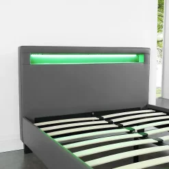 Idimex Lit LED simple MIRANDO 120x190 cm, avec sommier, revêtement synthétique gris* Lit Simple