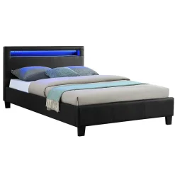 Lit LED simple MIRANDO 120x190 cm, avec sommier, revêtement synthétique noir>Idimex Clearance