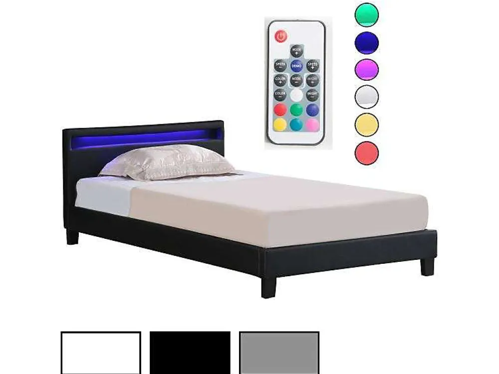 Lit LED simple MIRANDO 120x190 cm, avec sommier, revêtement synthétique noir>Idimex Clearance