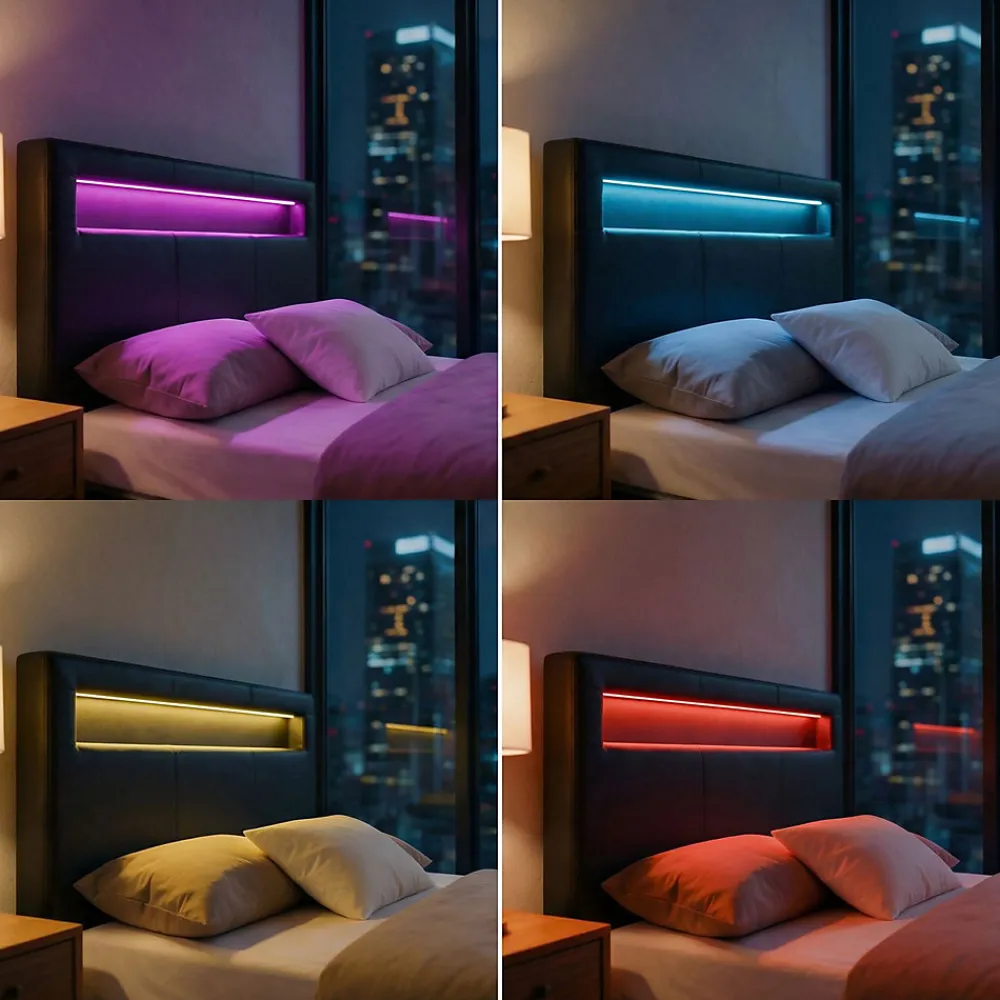 Lit LED simple MIRANDO 120x190 cm, avec sommier, revêtement synthétique noir>Idimex Clearance