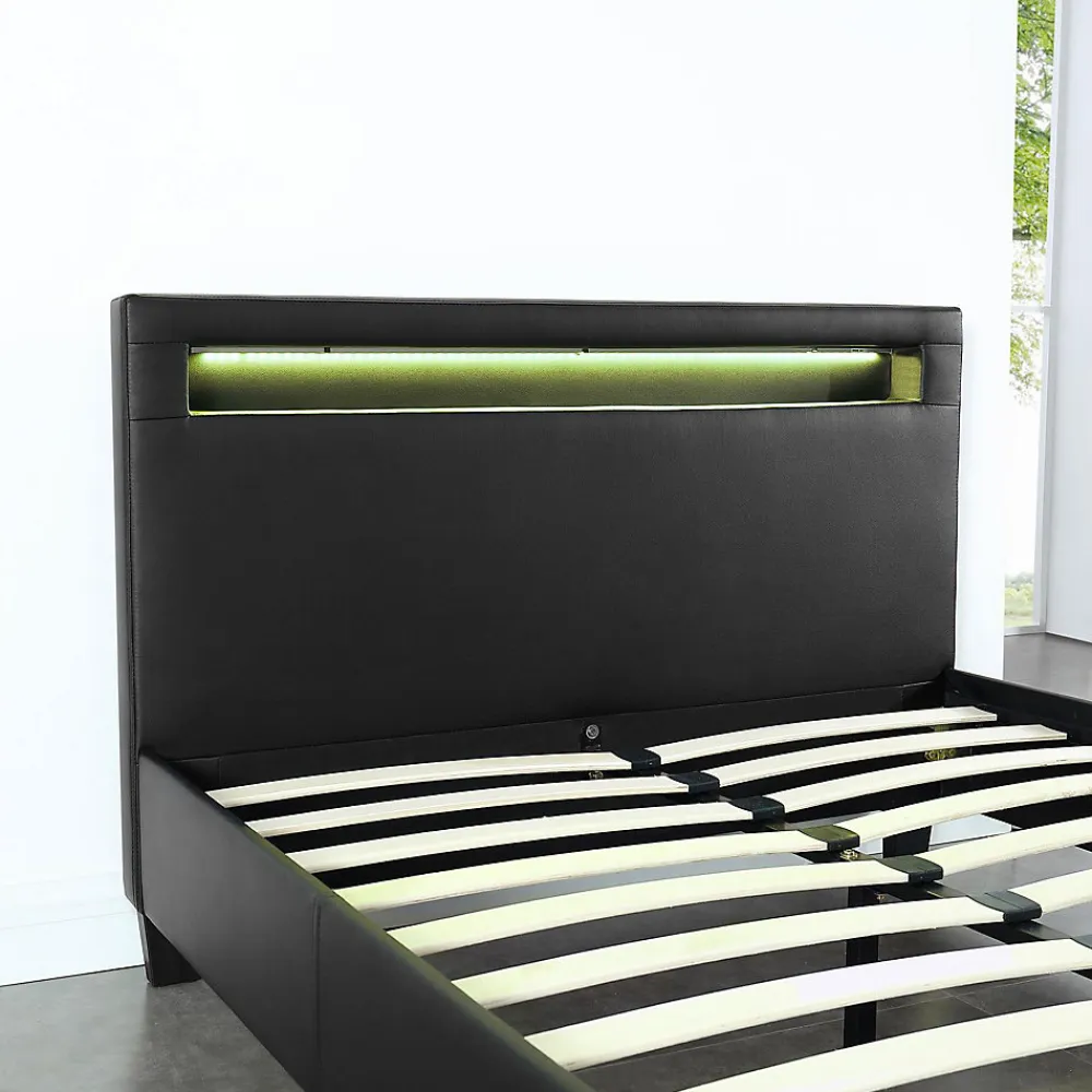 Lit LED simple MIRANDO 120x190 cm, avec sommier, revêtement synthétique noir>Idimex Clearance