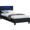 Lit LED simple MOLINA 90x190 cm, avec sommier, revêtement tissu noir>Idimex Online