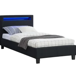 Lit LED simple MOLINA 90x190 cm, avec sommier, revêtement tissu noir>Idimex Online