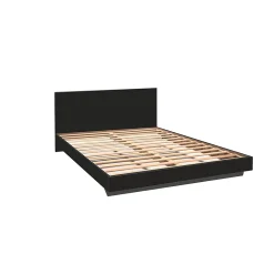Weber Industries Lit LOFT 160x200 + 2 chevets + sommier + tête de lit / Noir* Lit Double