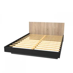 Weber Industries Lit LOFT 160x200 + 1 sommier + tête de lit / Décor Noir & chêne blanchi* Lit Double