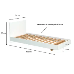 Weber Industries Lit LOFT 90x190 cm + sommier / Blanc* Lit Simple