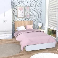 Weber Industries Lit LOFT 90x190 cm + sommier / Décor Blanc & chêne blanchi* Lit Simple