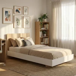 Weber Industries Lit LOFT 90x190 cm + sommier / Décor Blanc & chêne blanchi* Lit Simple