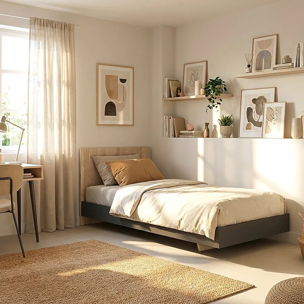 Lit LOFT 90x190 cm + sommier / Décor Noir & chêne blanchi>Weber Industries Sale