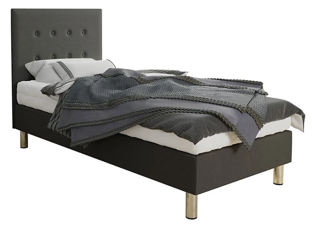 Mobilier1 Lit Logan 100, Unique, Gris, Tissu, Disponible, 80x204x115cm* Ensemble Sommier Et Matelas