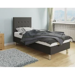 Mobilier1 Lit Logan 100, Unique, Gris, Tissu, Disponible, 80x204x115cm* Ensemble Sommier Et Matelas